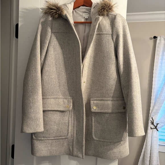 Jcrew women's Gray Coat with Faux Fur Trim - Picture 6 of 6